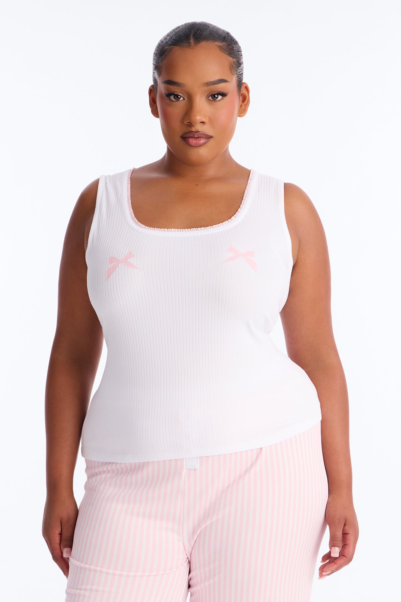 Bow Down Boxer PJ Pant Set - White/Pink