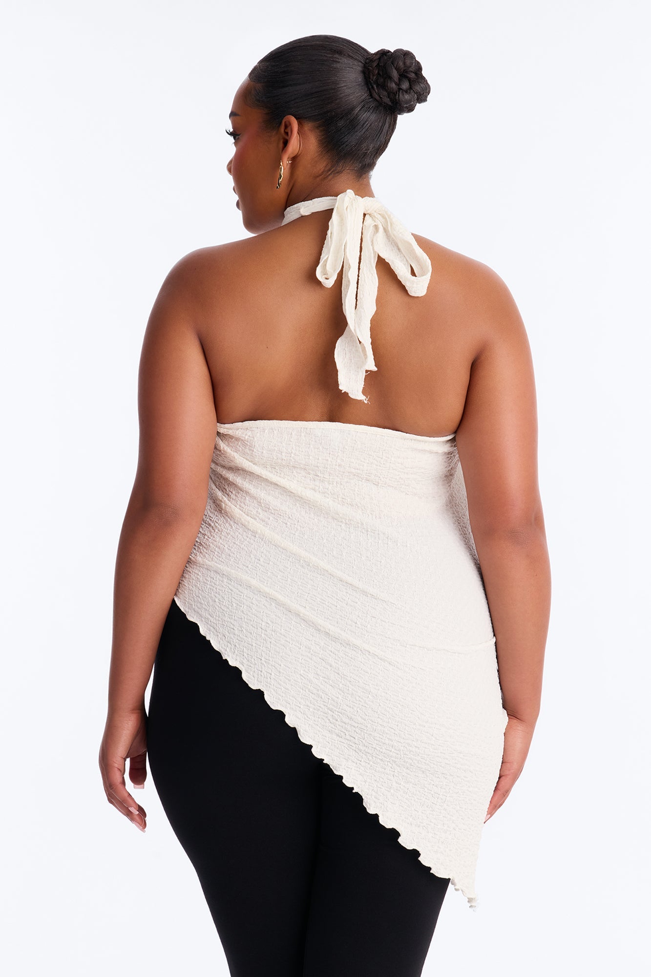Barbados Textured Asymmetrical Halter Mock Neck Top - Ivory