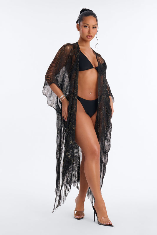 Letty Swim Cover Up Kimono - Black