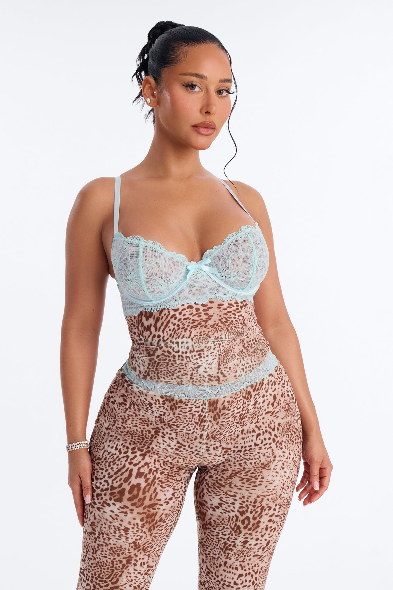 Lola 2 Piece Leopard Mesh Cami Set - Blue/combo