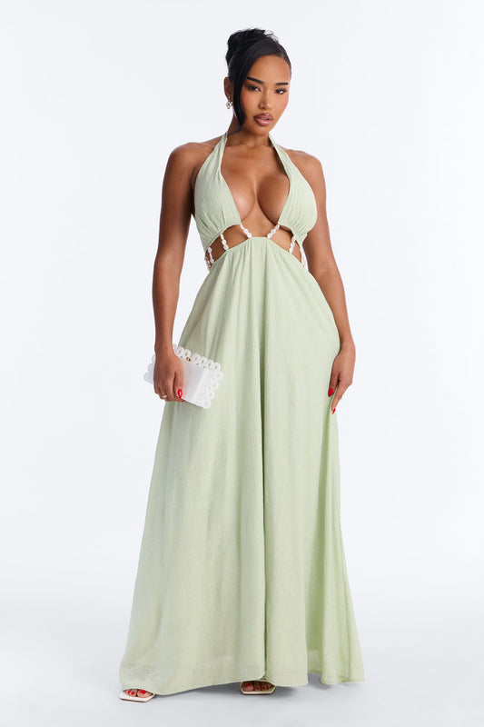 Summer Glowing Pearl Maxi Dress - Sage