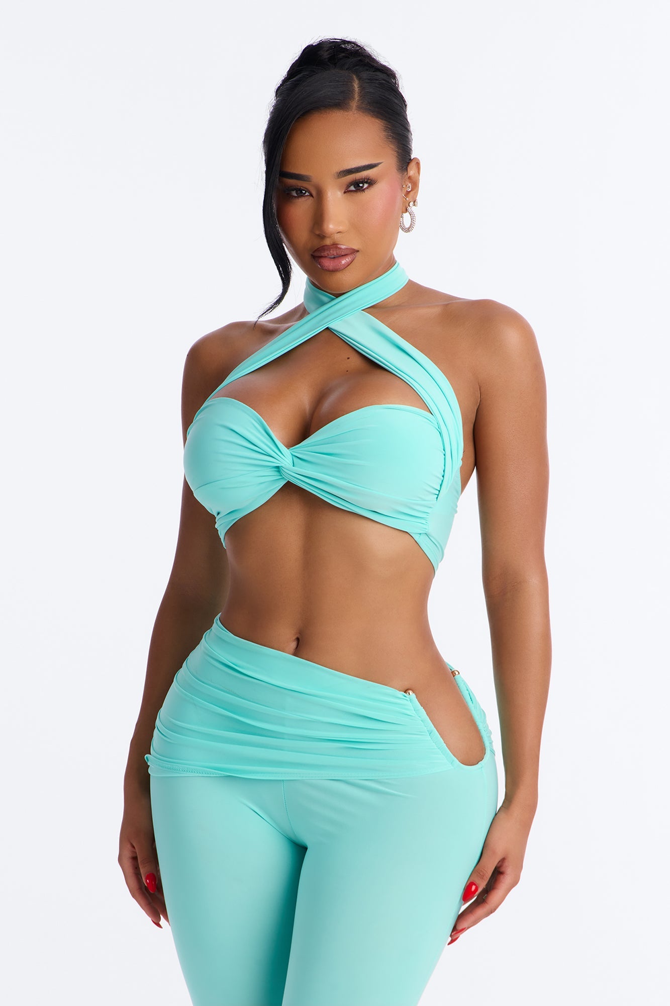Tidal Twist Halter Capri Set - Aqua