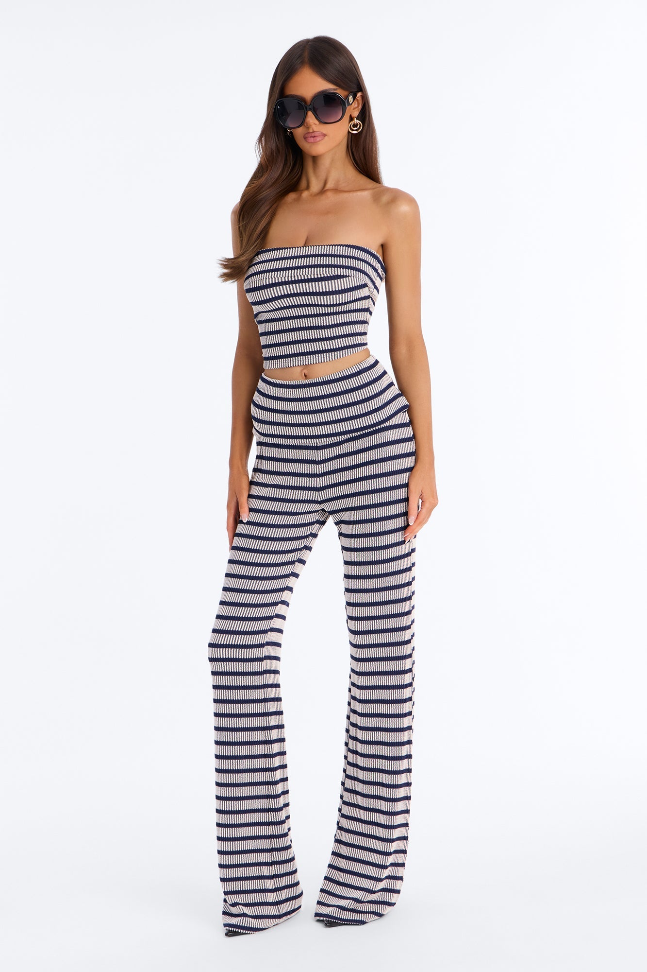 Melody Jacquard Striped Pant Set - Navy/combo
