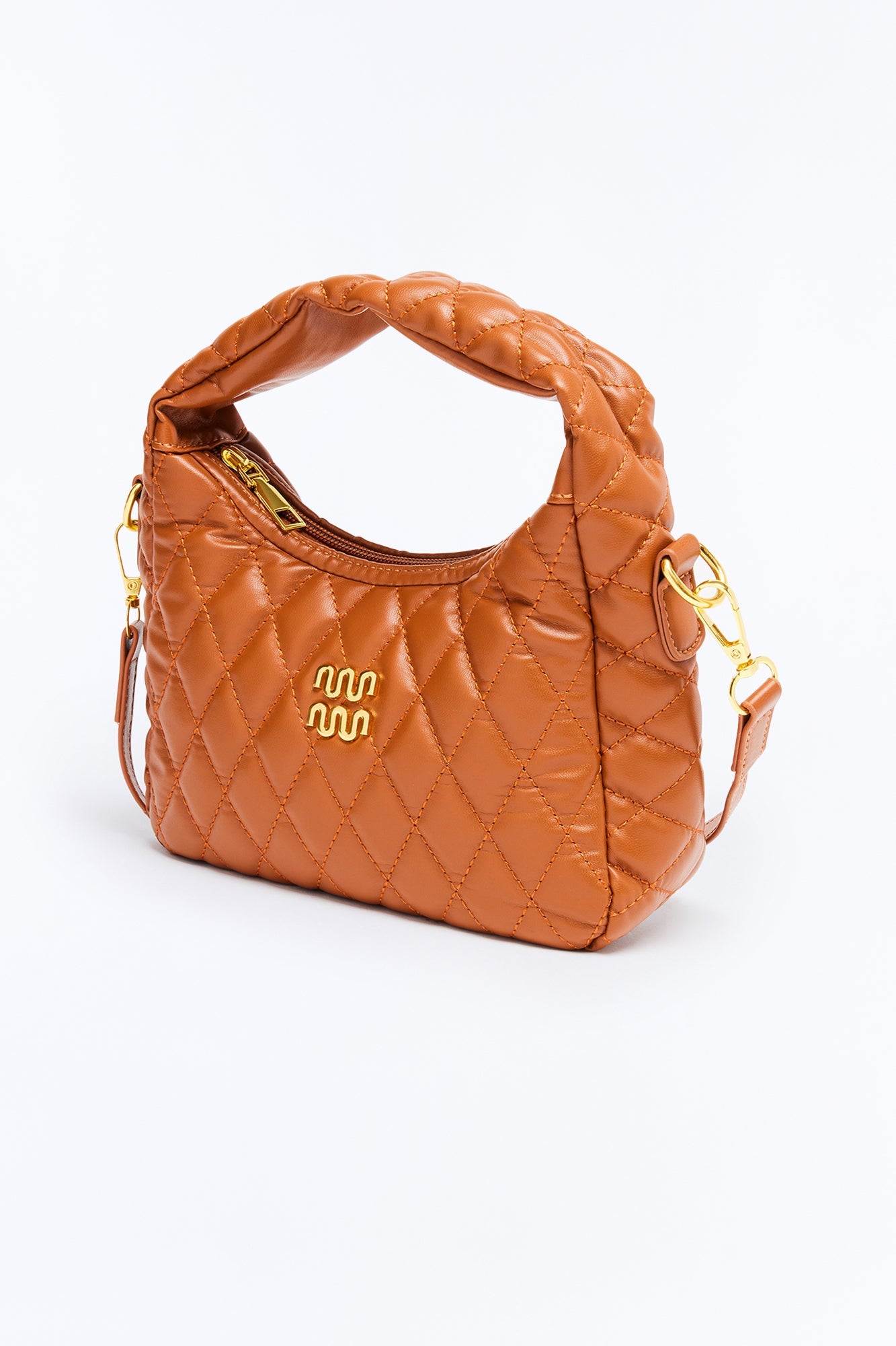 Pillow Talk Faux Leather Quilted Bag - Cognac