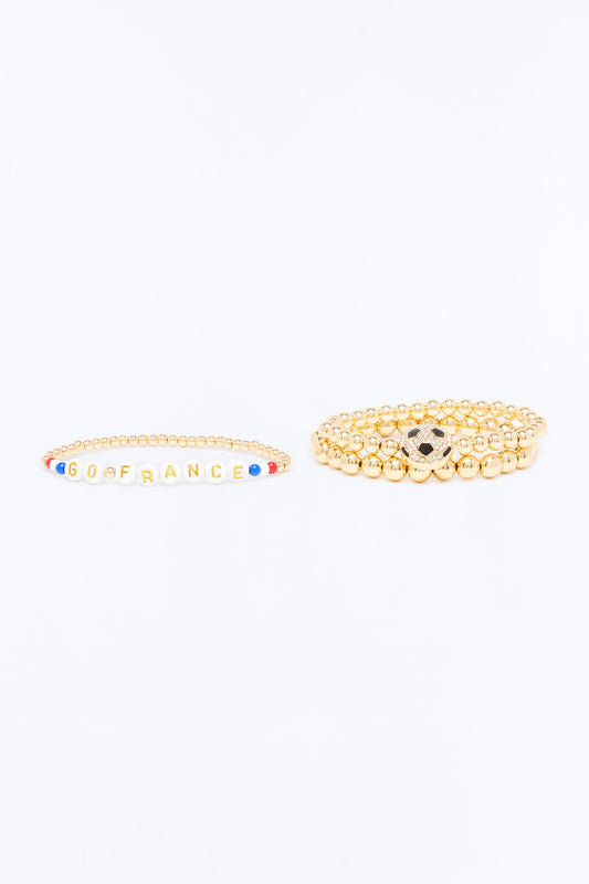 Go France Soccer 3 Piece Bracelet Set - Gold/combo