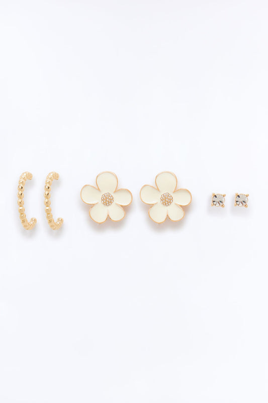 Flora Fling 3 Pair Multi Earring Set - Gold/combo