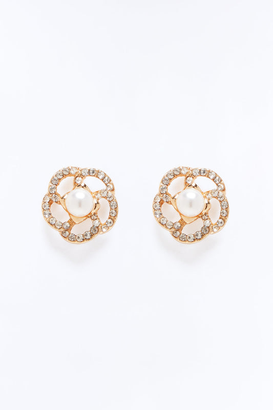 Bring May Flowers Pearls Stud Earrings - Gold