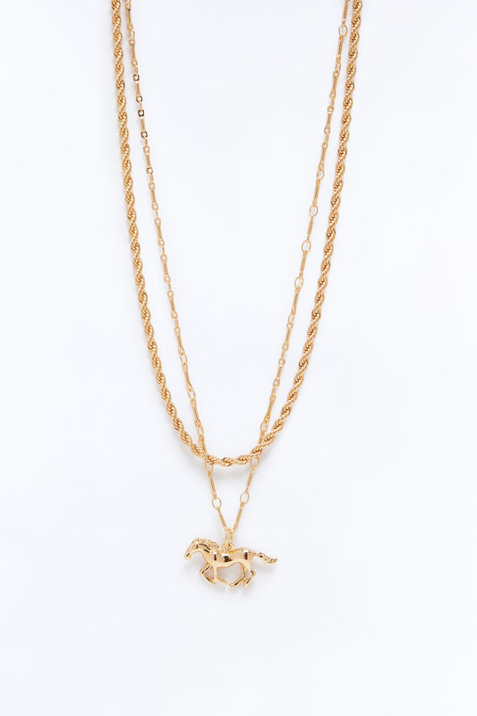 Ride A Horse Pendant Necklace - Gold