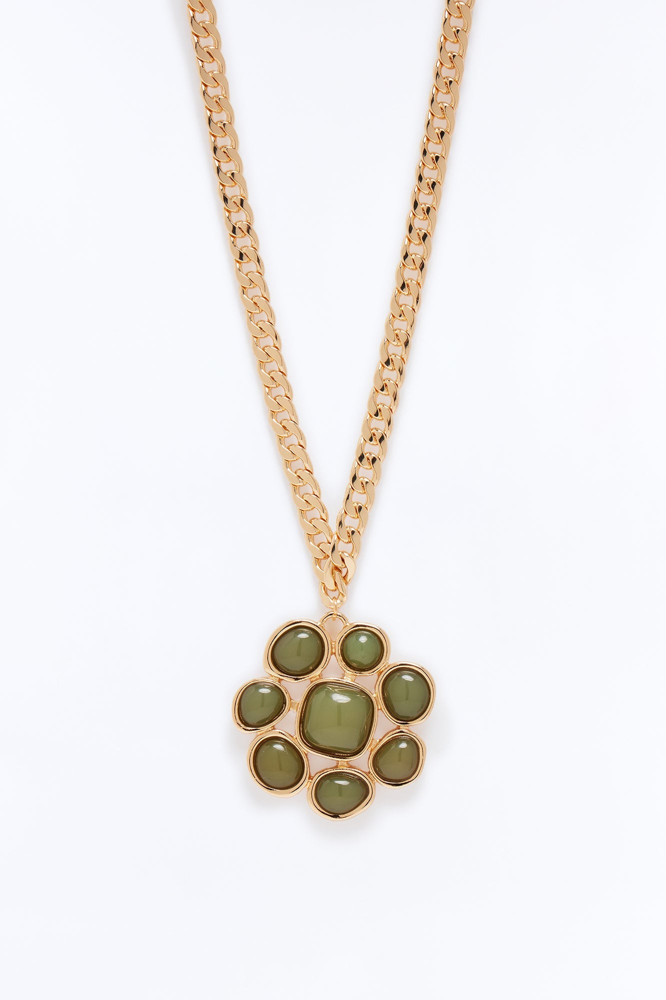Stand Tall Floral Pendant Necklace - Gold/Green