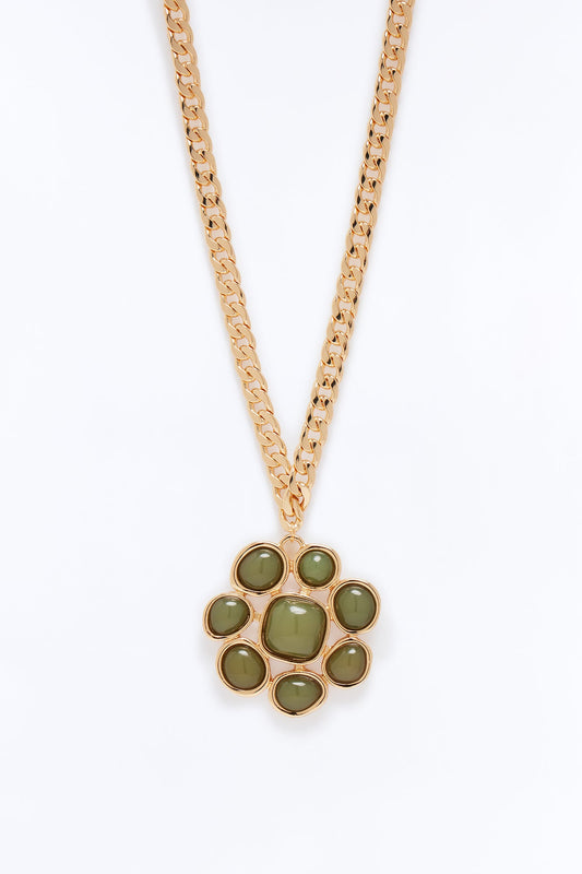 Stand Tall Floral Pendant Necklace - Gold/Green