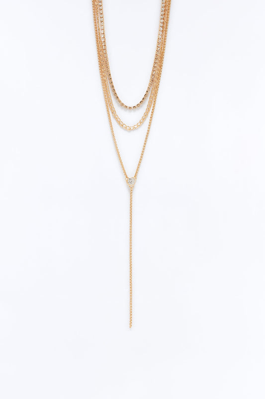 Terra Rhinestone Lariat Necklace - Gold