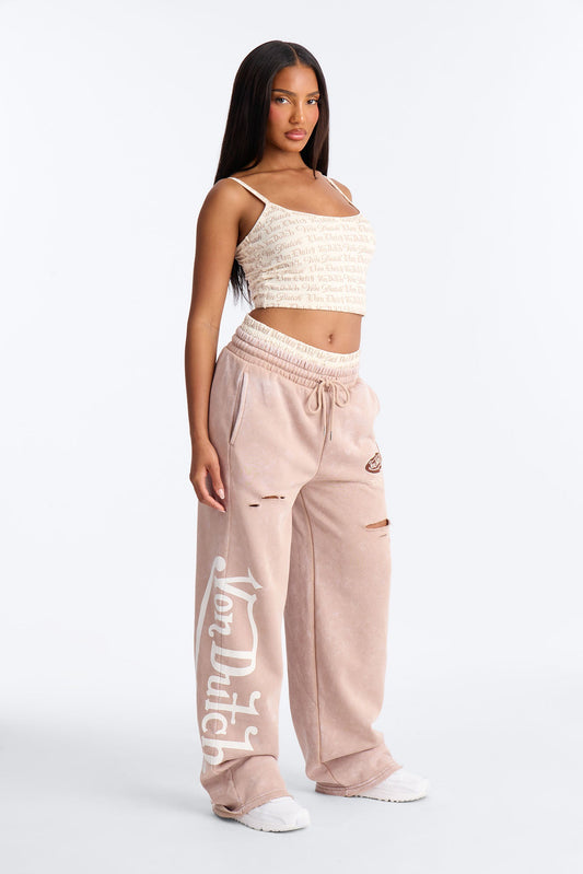 Von Dutch Wide Leg Washed Pant - Taupe