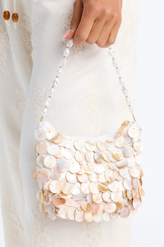 In Tulum Seashell Satchel Handbag - Natural/Combo