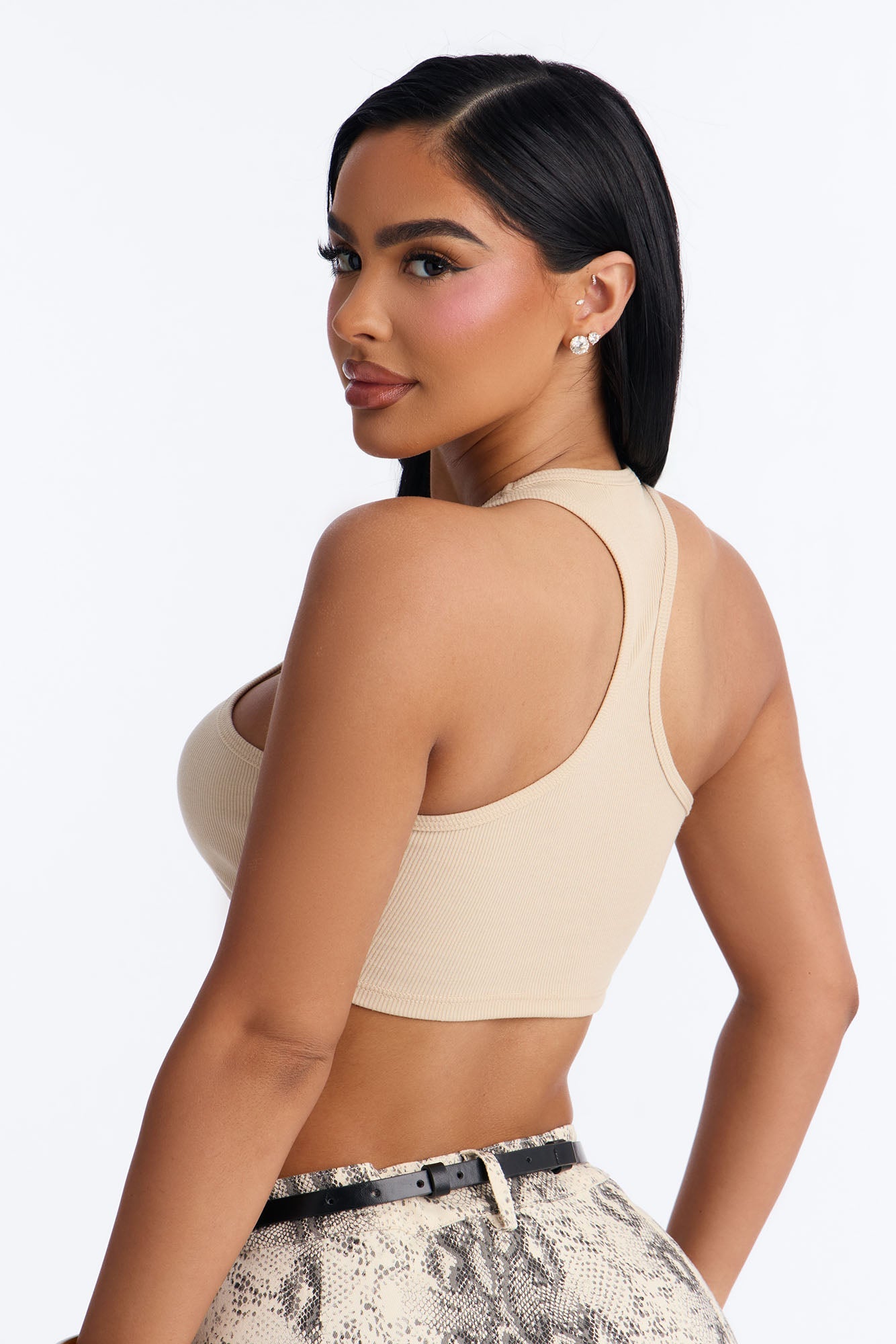 Rowdy Cropped Tank Top - Beige