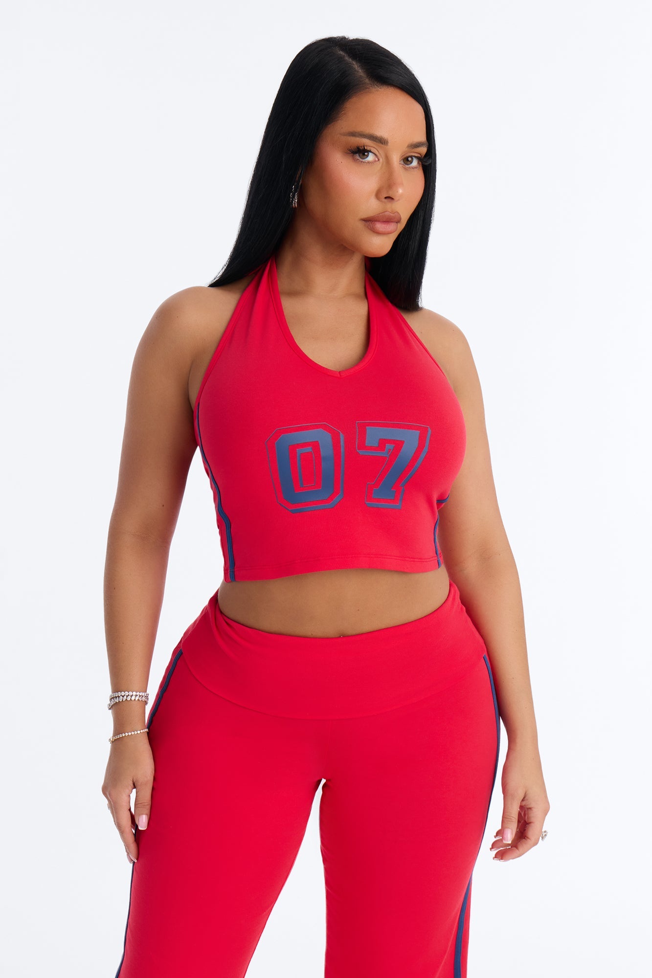 Varsity Dreams Halter Pant Set - Red