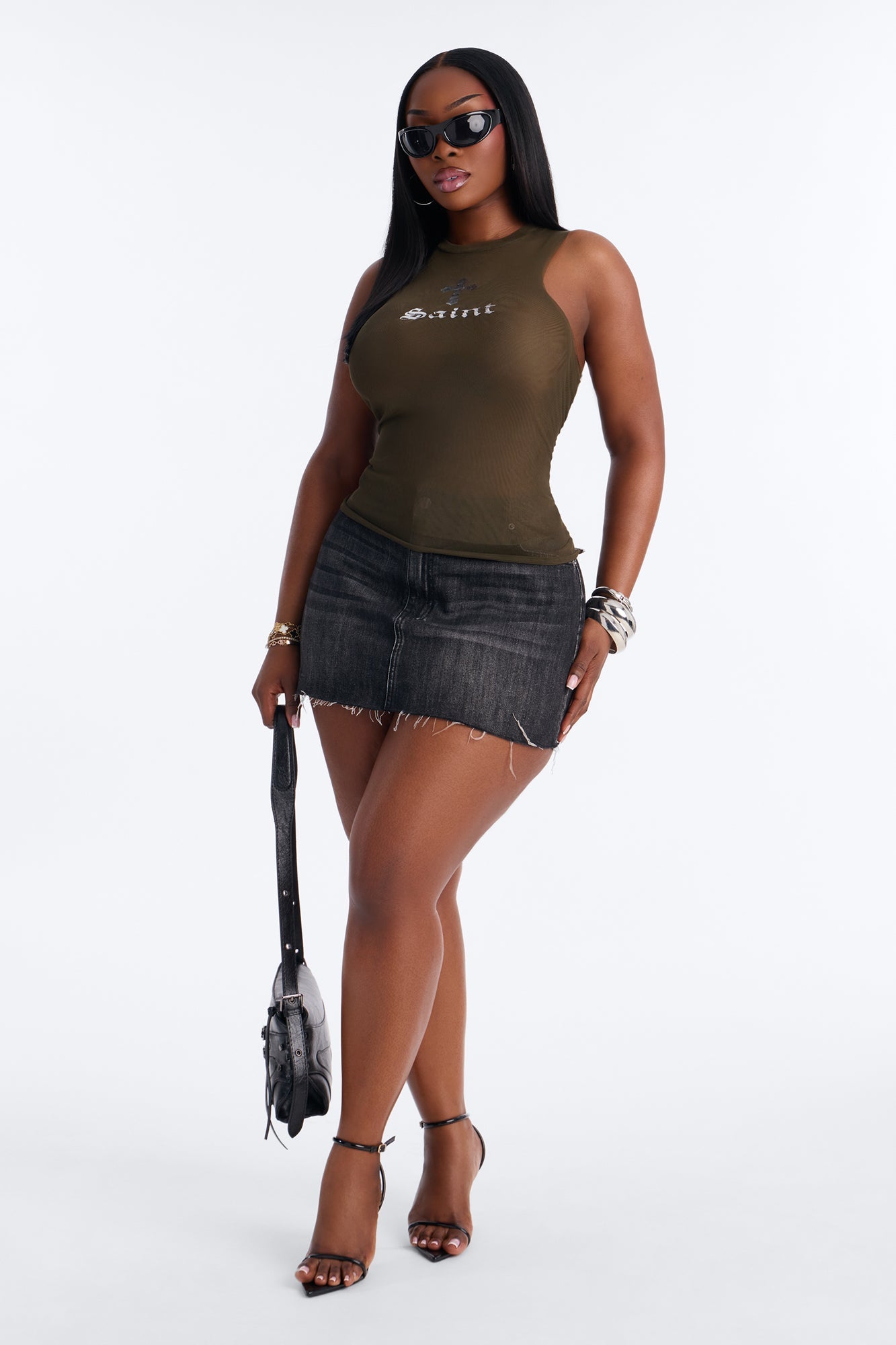 Double Layered Saint Mesh Tank Top - Olive