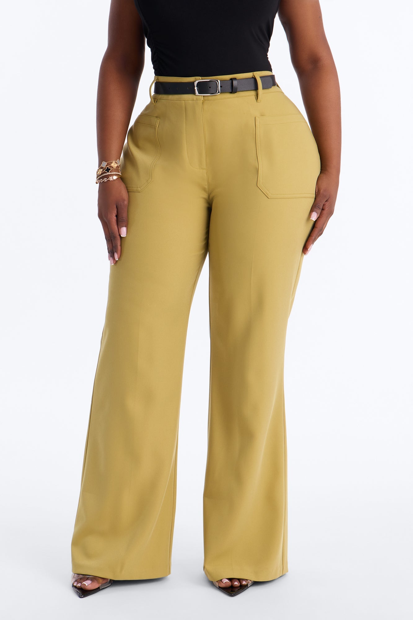 Caris Straight Leg Belted Trouser - Chartreuse