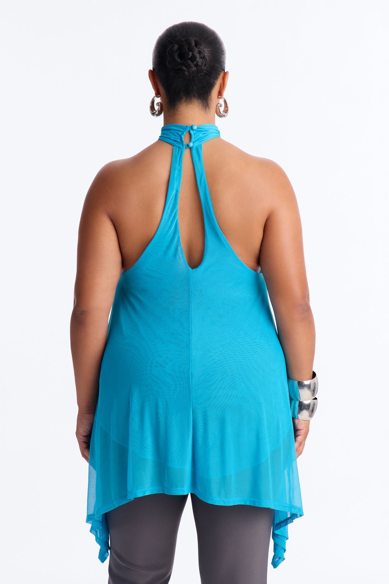Feeling Fine Sheer Mesh High Neck Sleeveless Top - Blue
