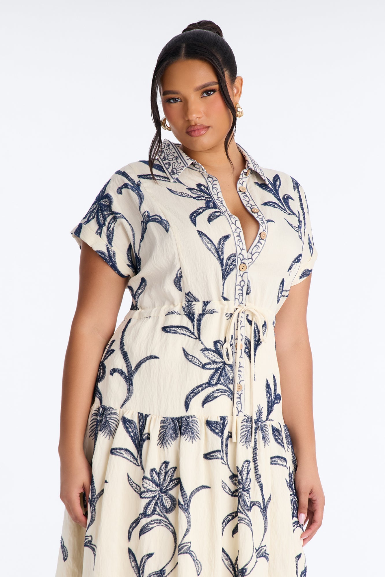 Maria Embroidered Midi Dress - White/Blue
