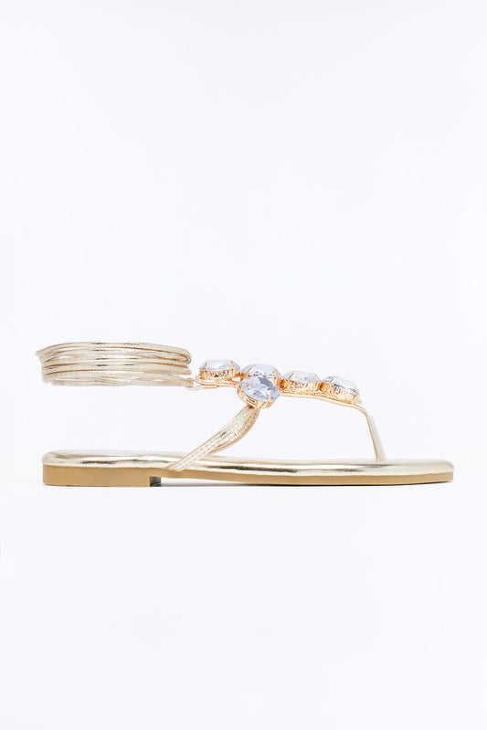 Gems Wrap Up Sandals - Gold