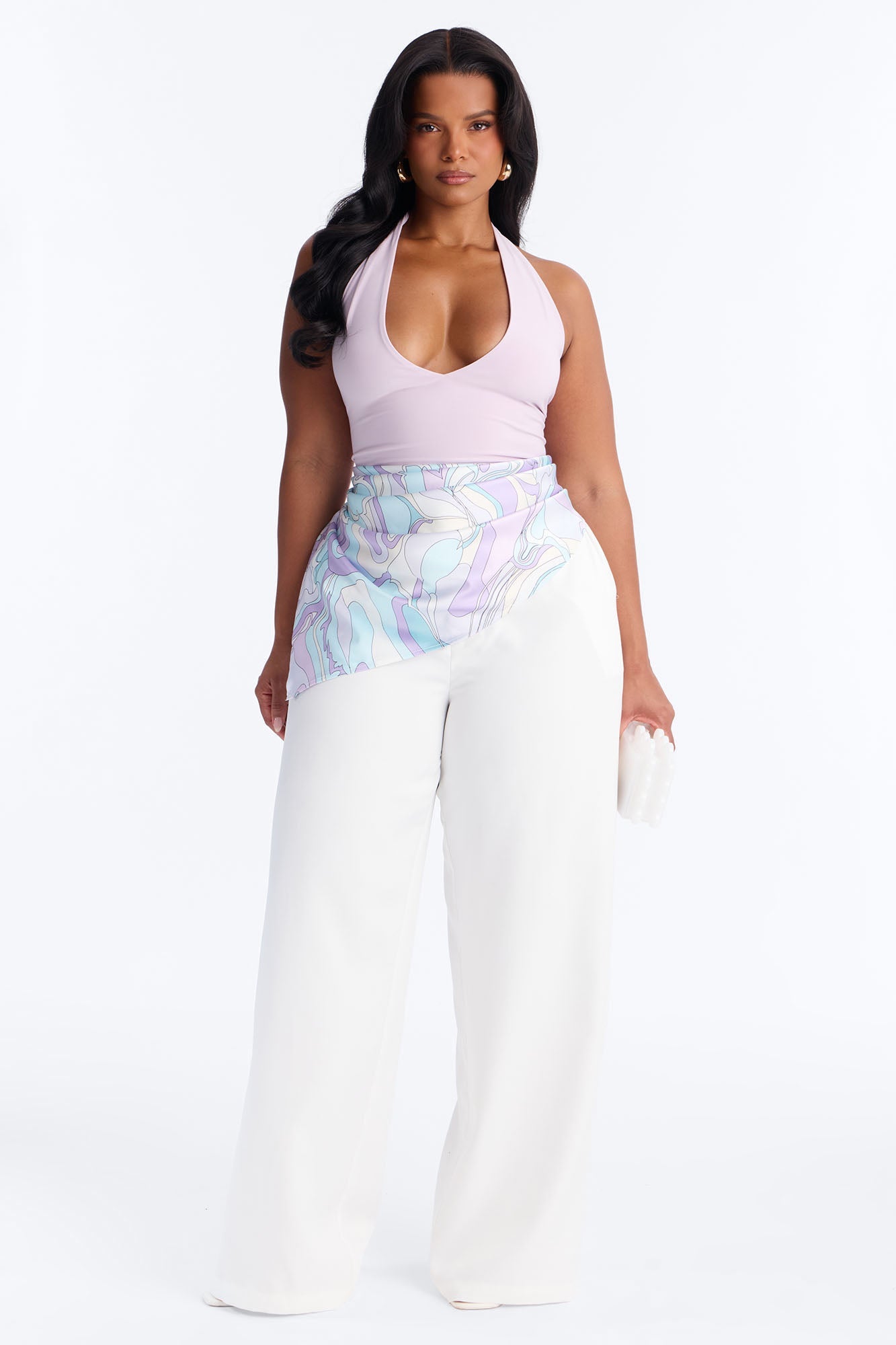Malibu Days Scarf Belted Trouser Pant - White/combo