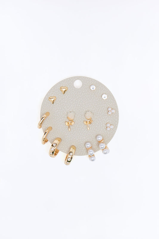 One Kind Of Love 7 Pair Multi Earring Set - Gold