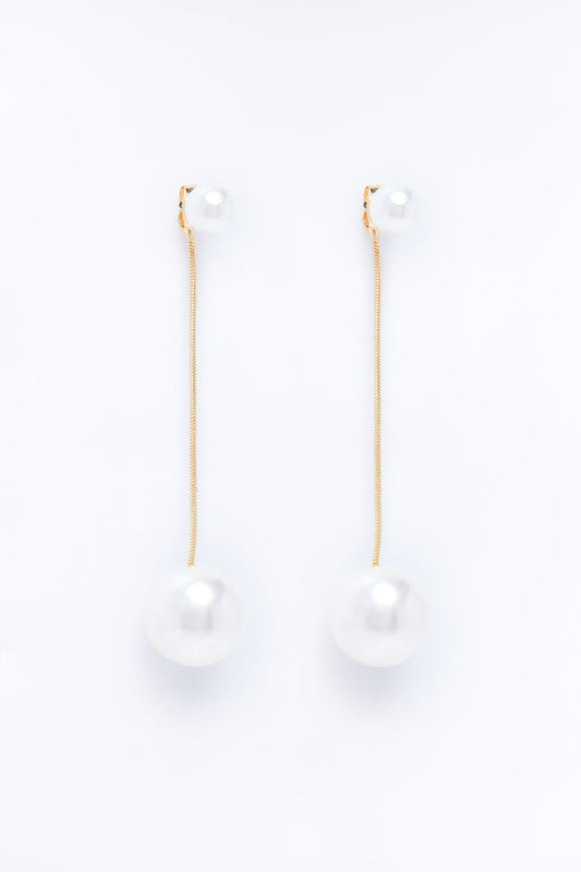 Luna Line Pearl Earrings - White/Gold