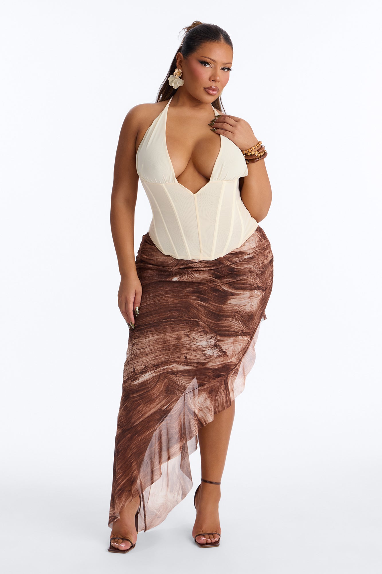 Never Forget Corset Mesh Halter Top - Ivory