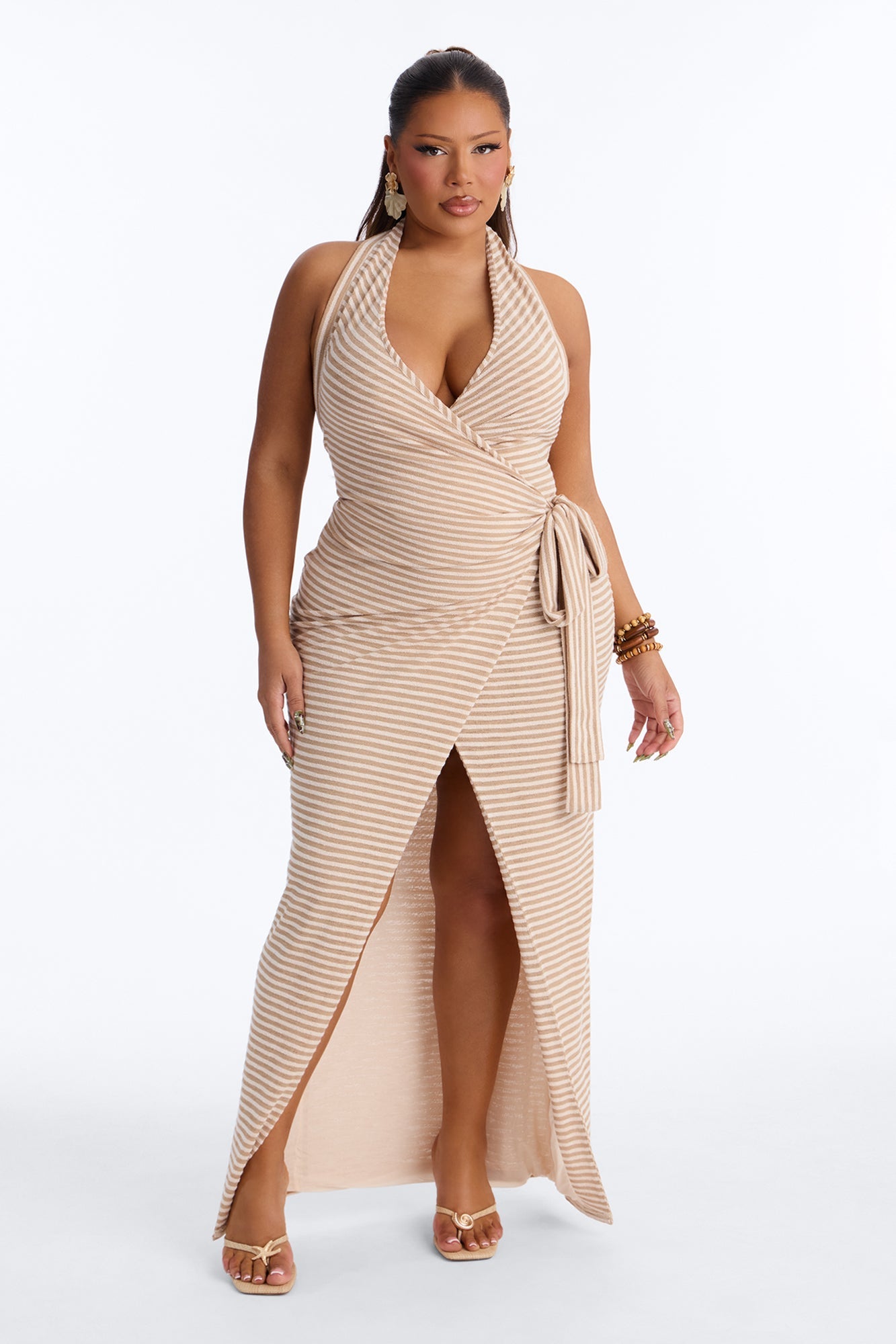 Pool Day Halter Wrap Maxi Dress - Taupe/combo