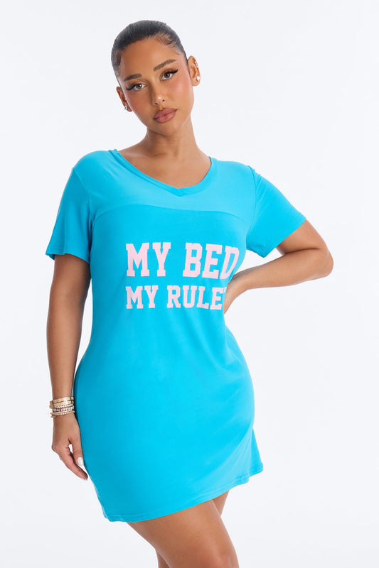 My Bed My Rules PJ Sleep Shirt - Blue/combo