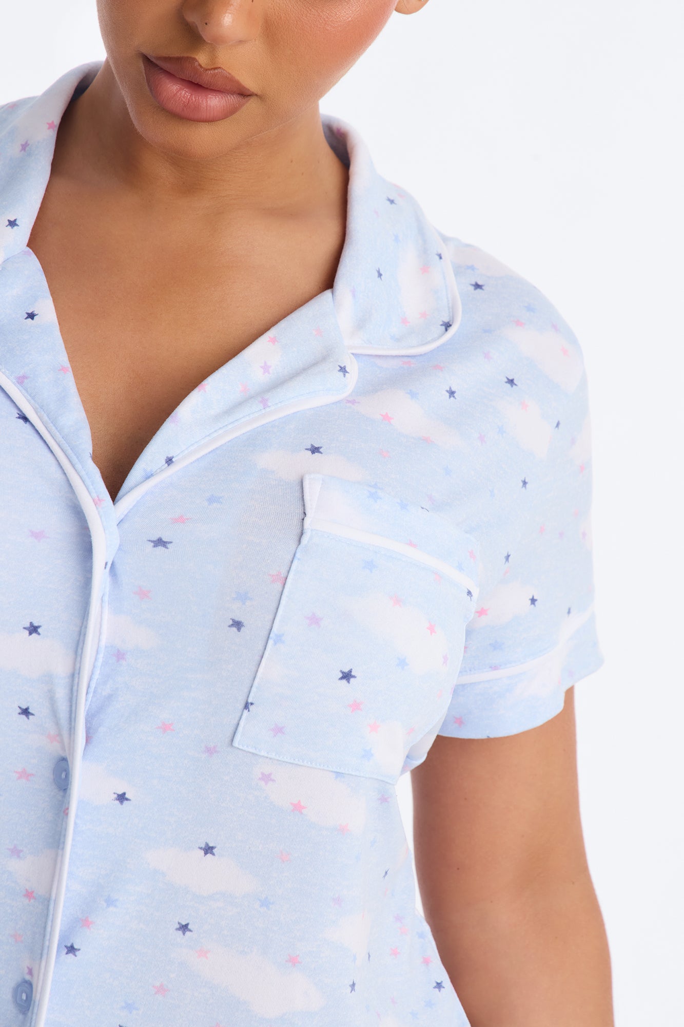 Cloudy Stars Sleep Shirt - Light Blue
