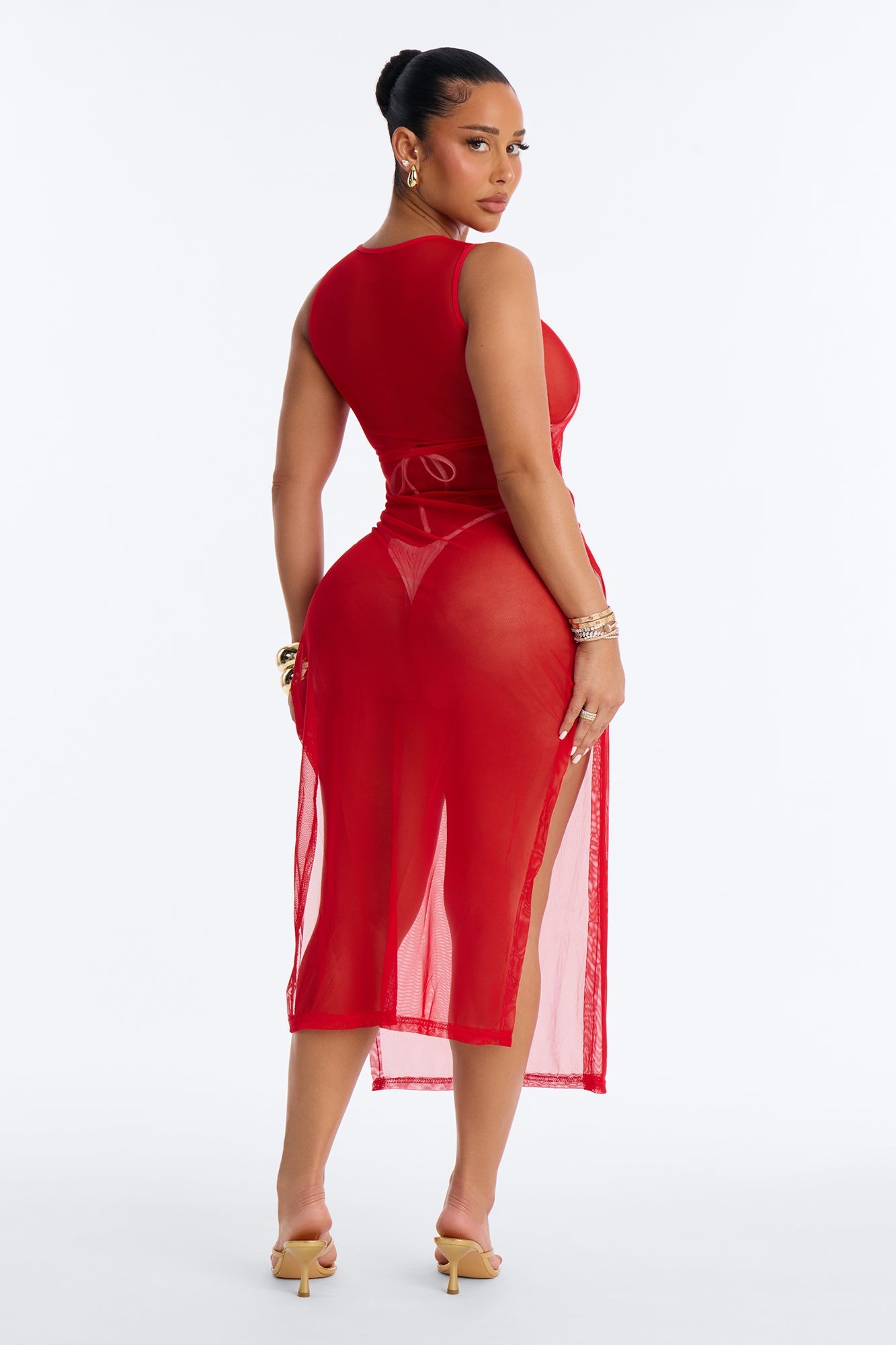 Sheer Thing Mesh Swim Cover Up Dress - Red