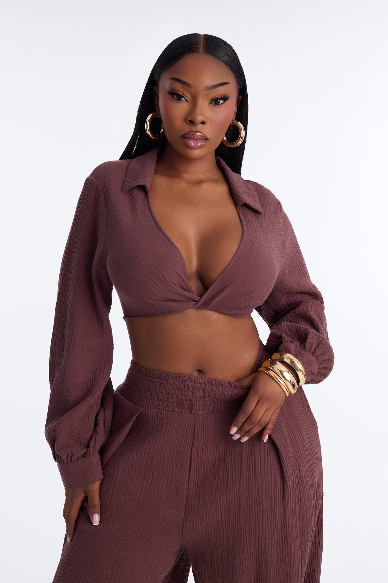 Bianca Gauze Jogger Set - Chocolate