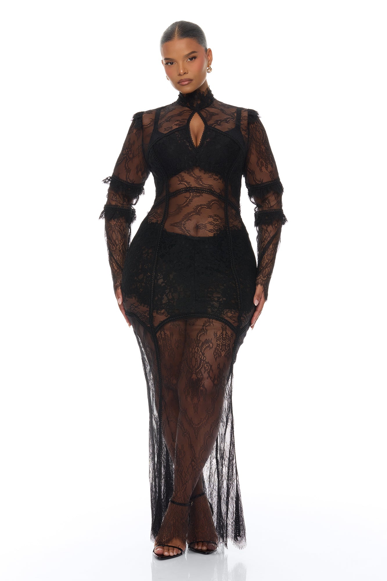 Lana Sheer Lace Maxi Dress - Black