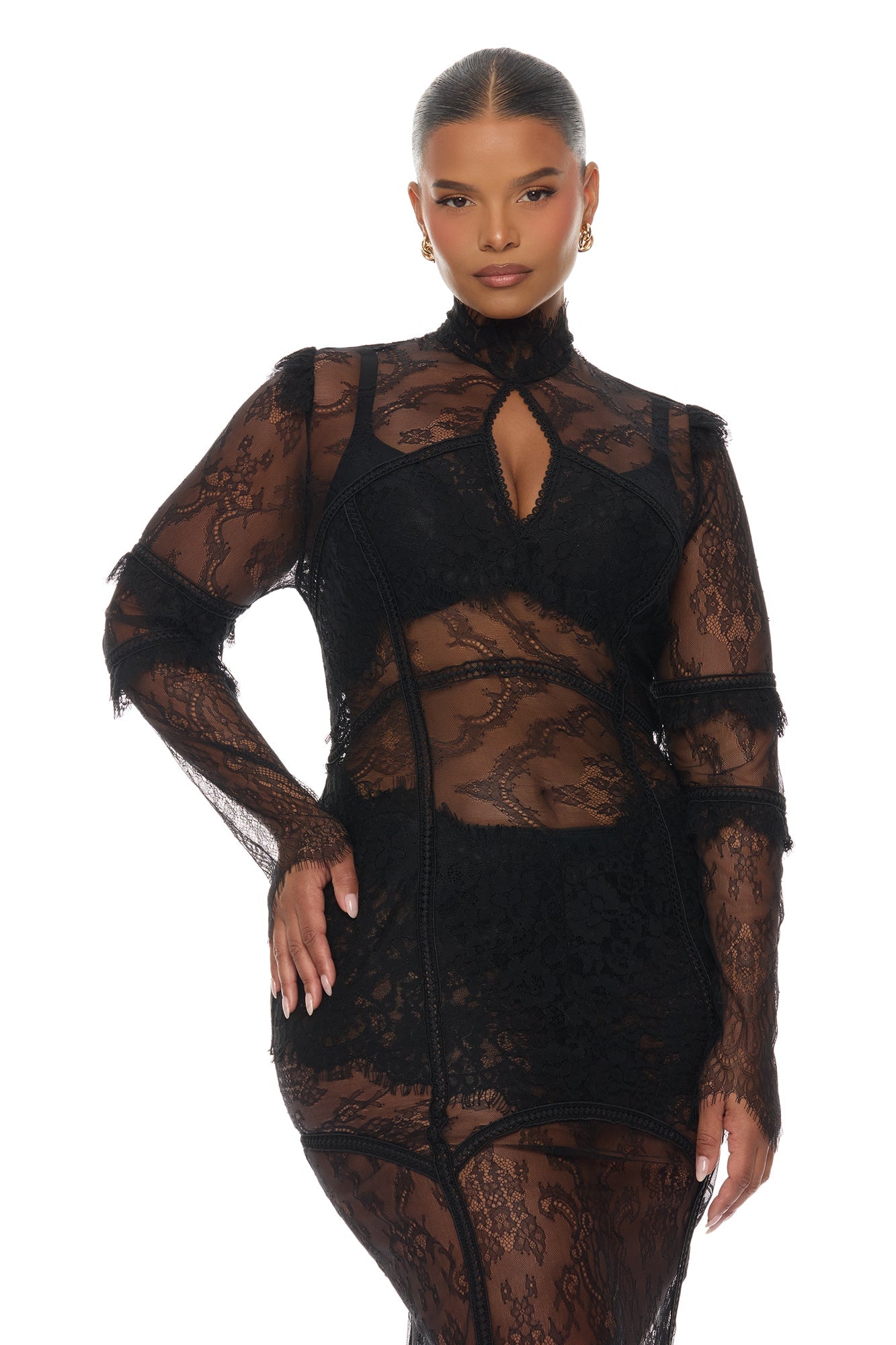Lana Sheer Lace Maxi Dress - Black
