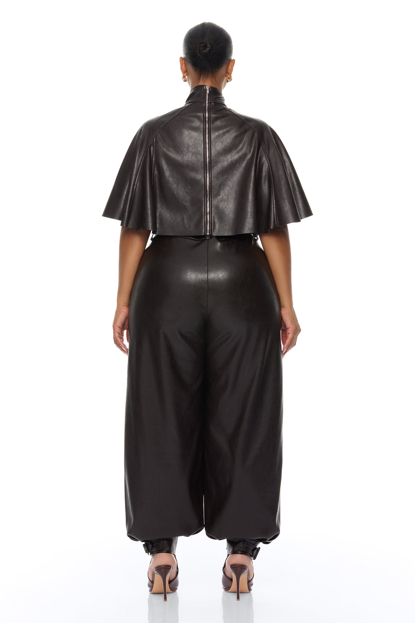 City Streets Faux Leather Balloon Pant Set - Chocolate