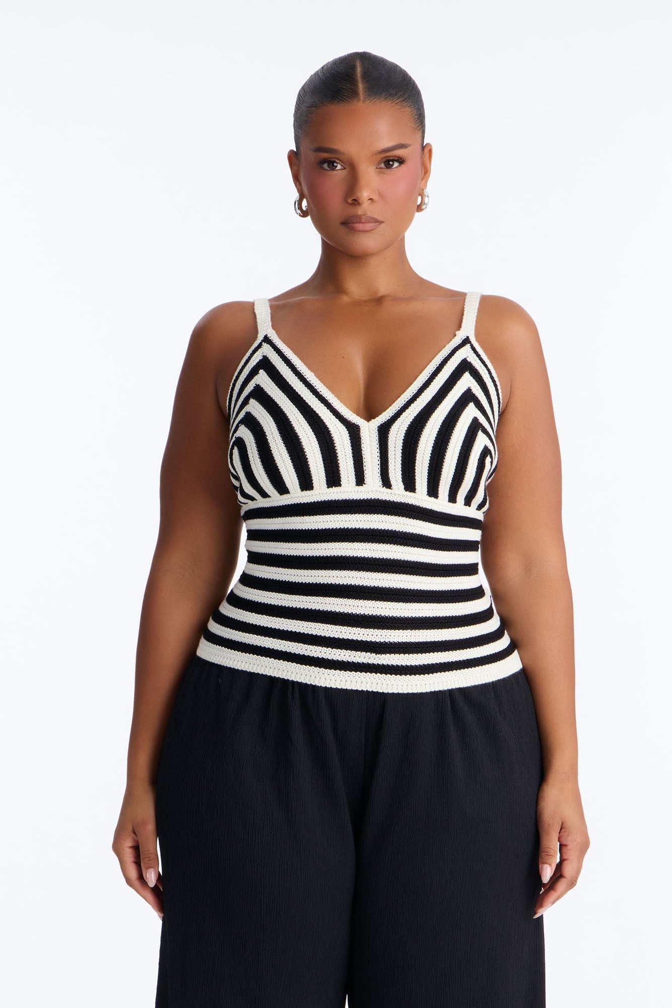 Lola Striped Crochet Top - Black/combo