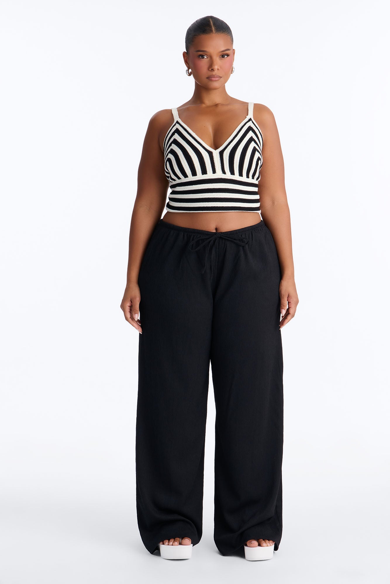 Lola Striped Crochet Top - Black/combo