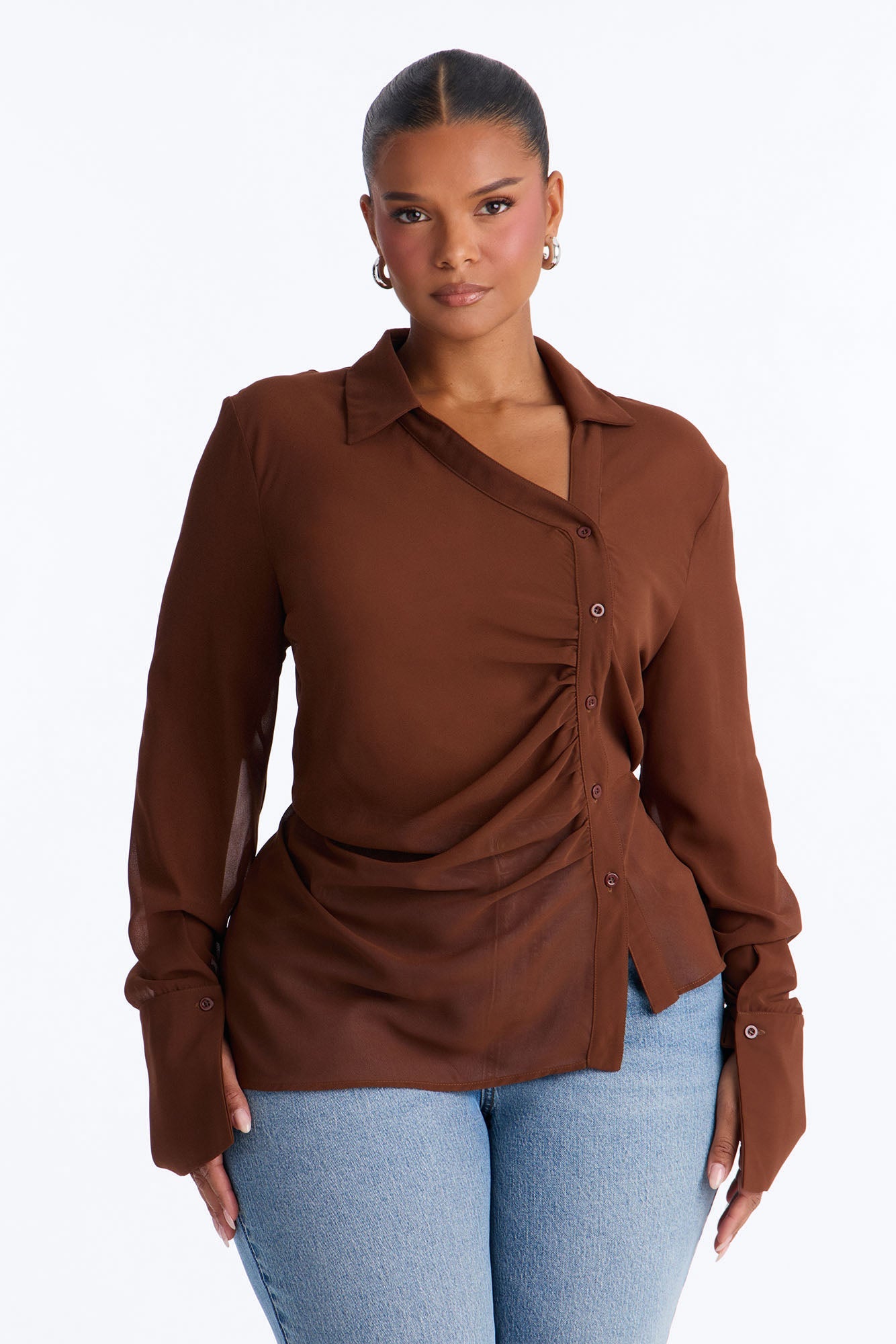 Easy Chic Sheer Chiffon Shirt - Chocolate