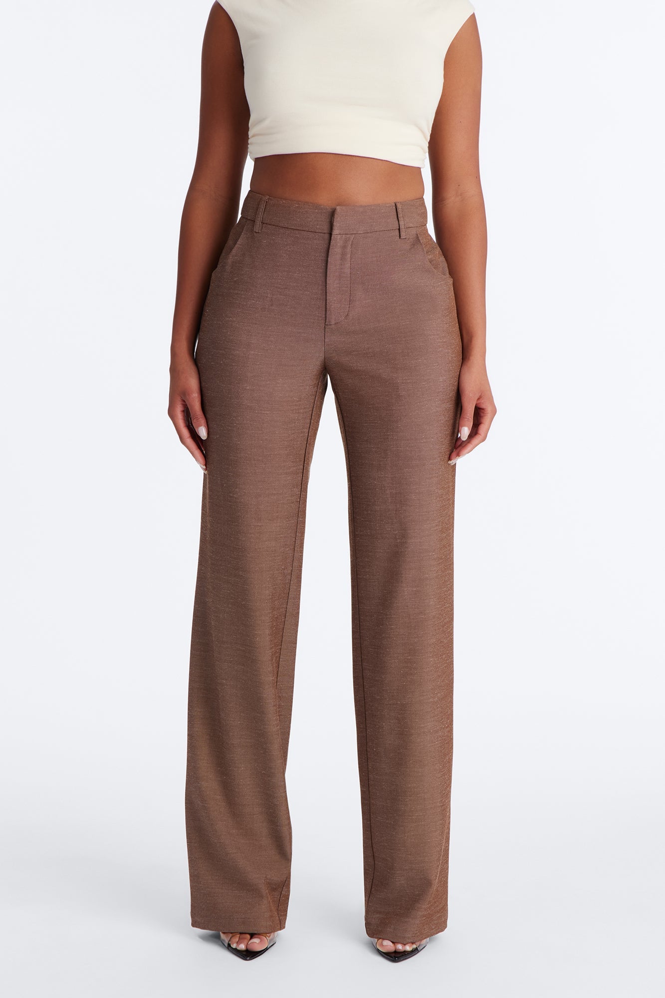 Stacy Low Rise Straight Leg Linen Trouser - Brown