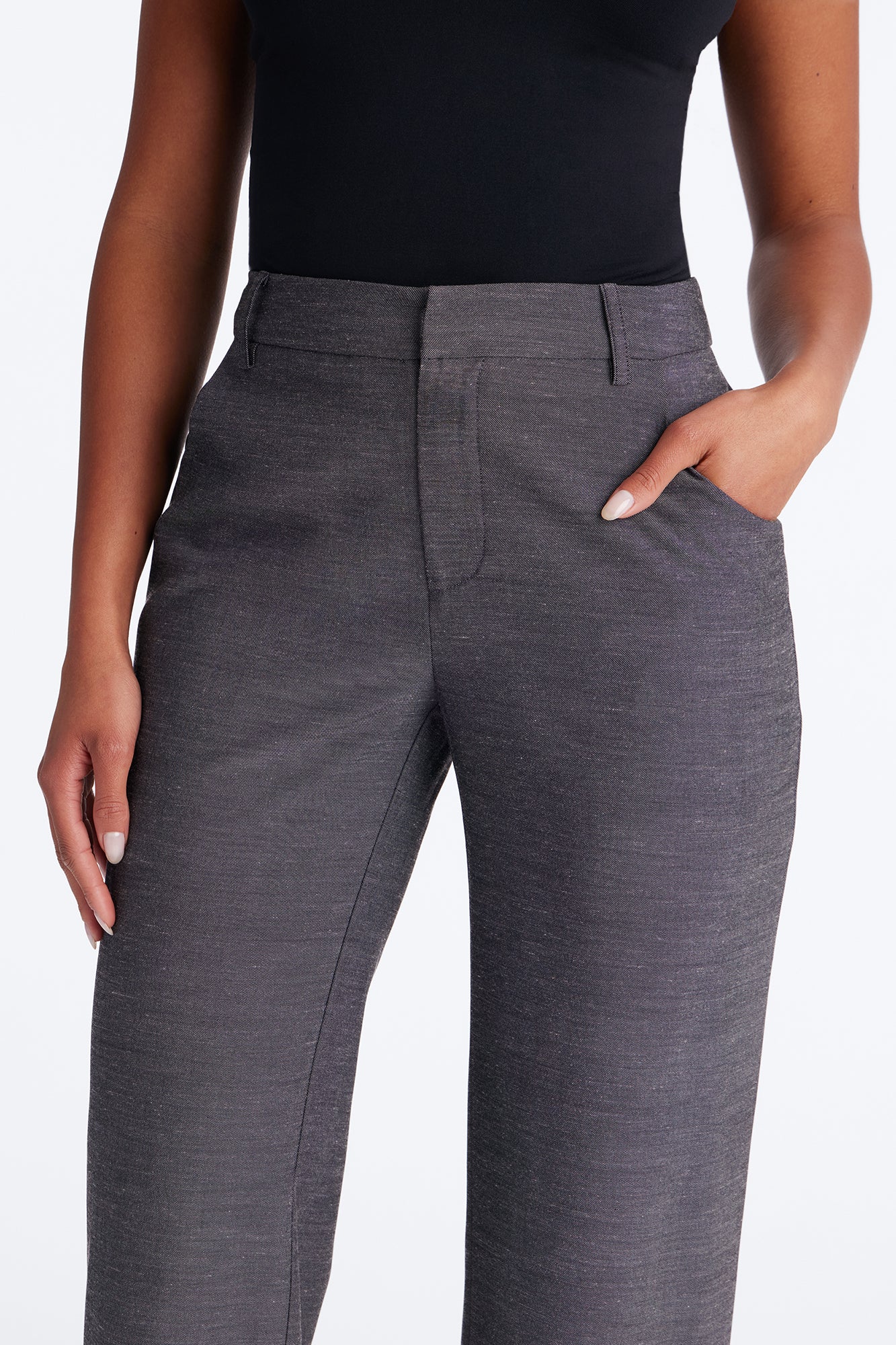 Stacy Low Rise Straight Leg Linen Trouser - Black