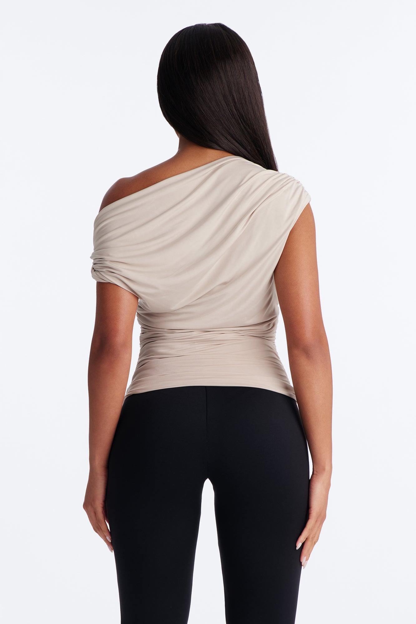 Aya Off Shoulder Twist Short Sleeve Top - Stone