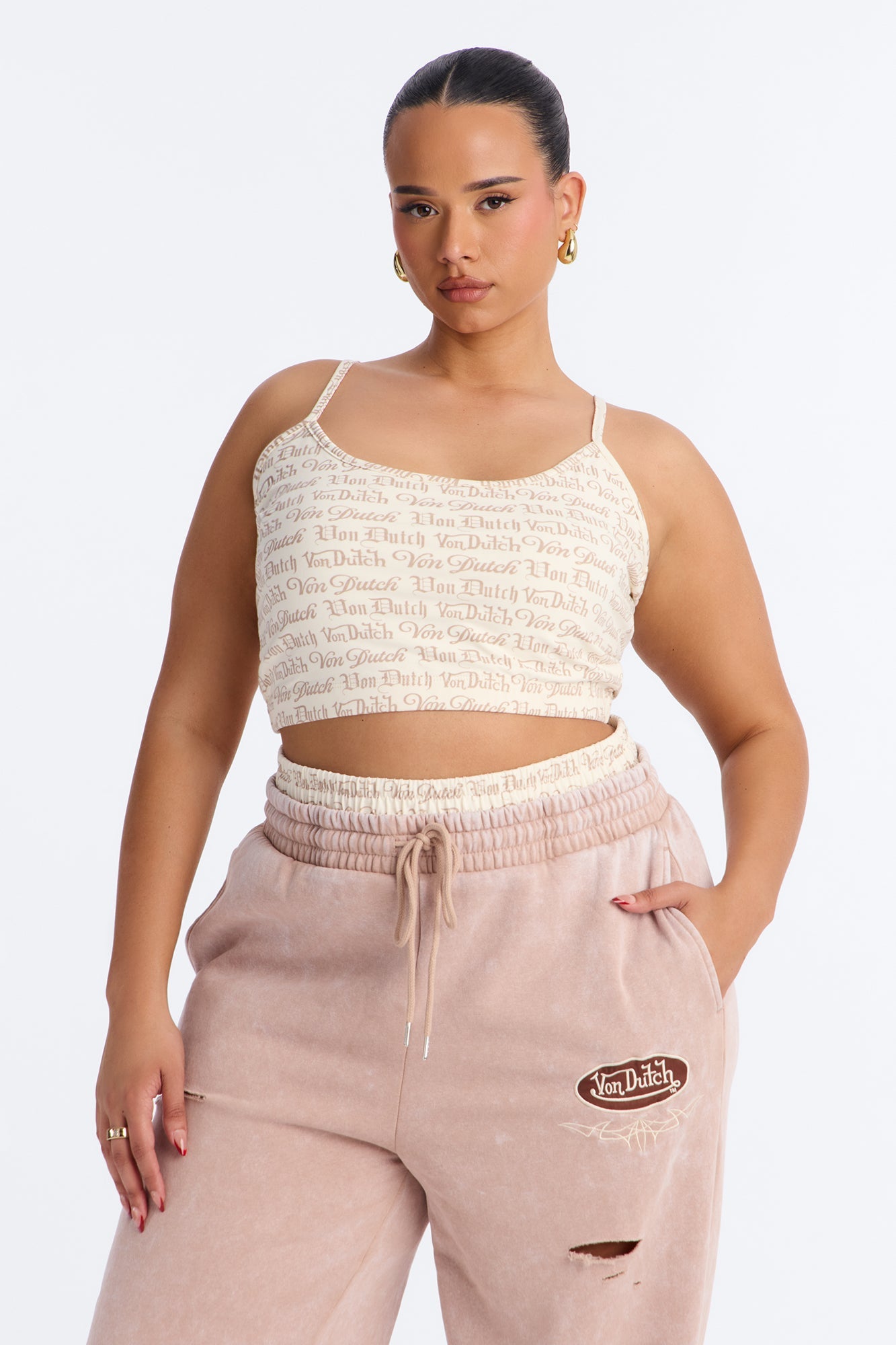 Von Dutch All Over Micro Tank - Taupe