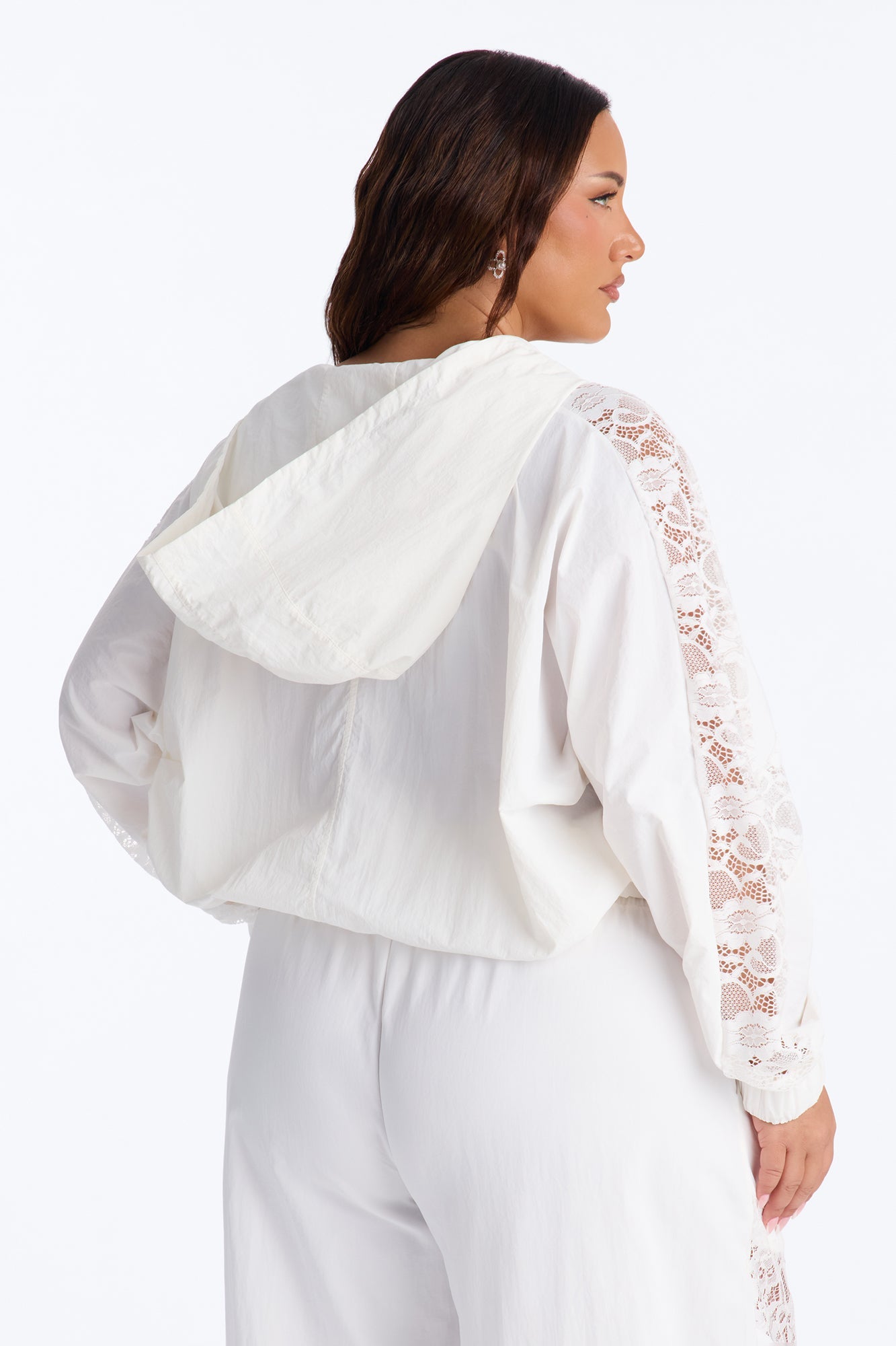 Sweet Addiction Lace Trim Windbreaker Jacket - White
