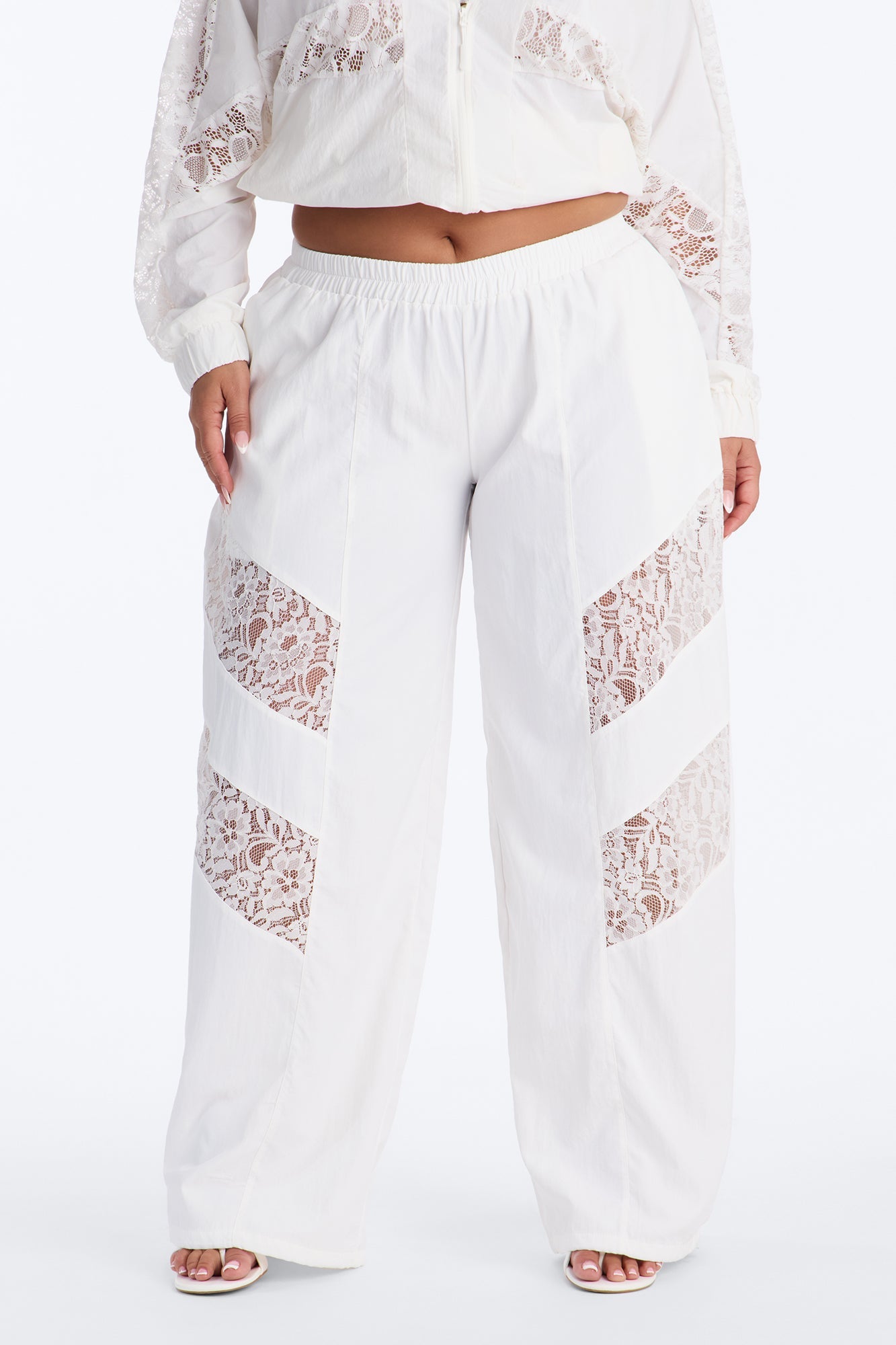 Sweet Addiction Lace Trim Windbreaker Pant - White