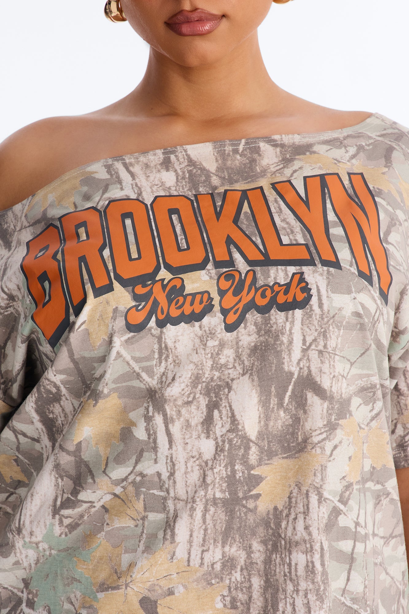 Brooklyn Camo Off Shoulder Tee - Camouflage