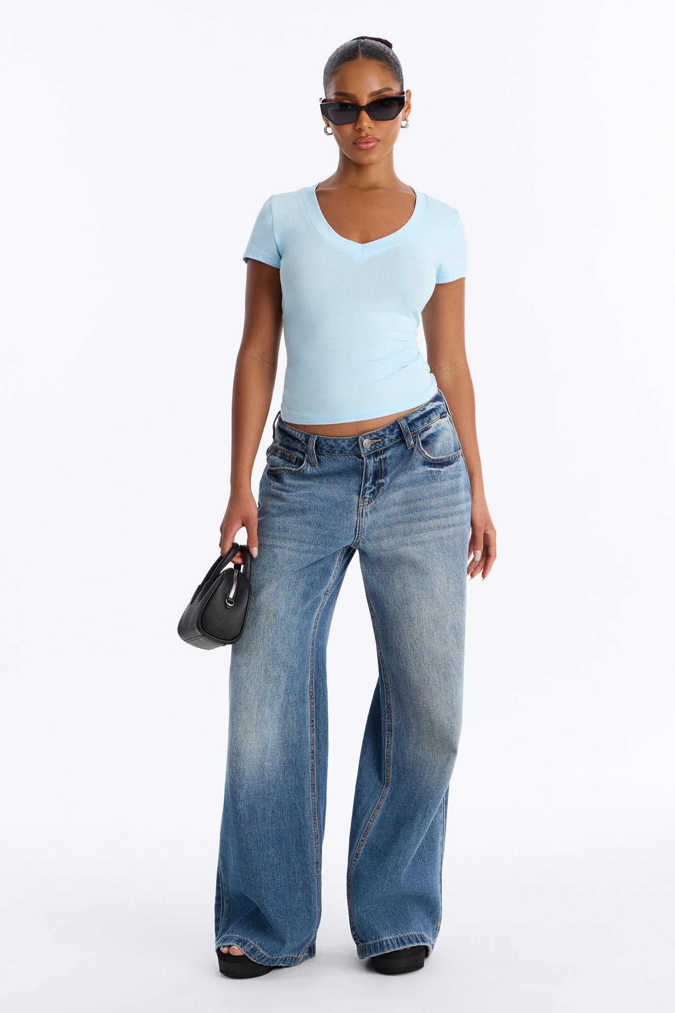 Ashley V-Neck Top - Light Blue