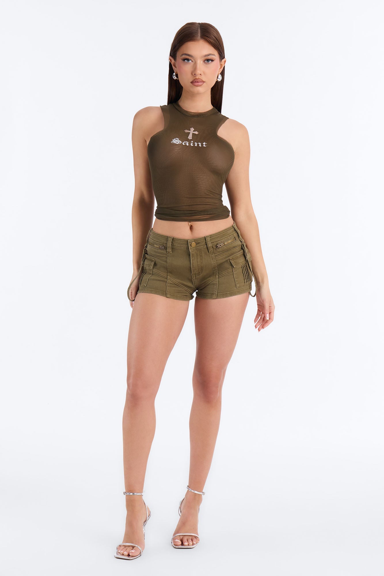 Double Layered Saint Mesh Tank Top - Olive
