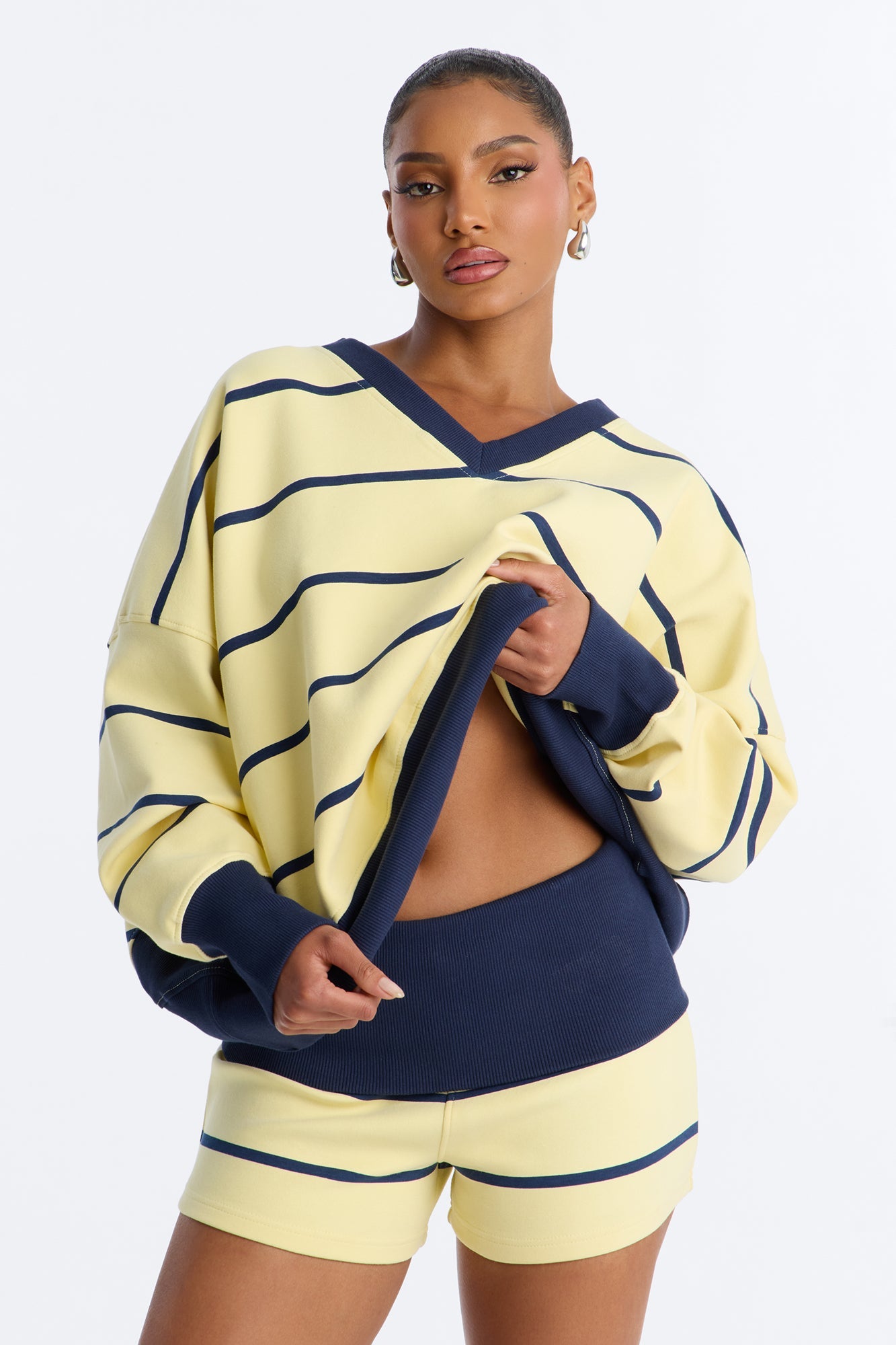 Ellie Striped Fold Over Micro Short Set - Yellow