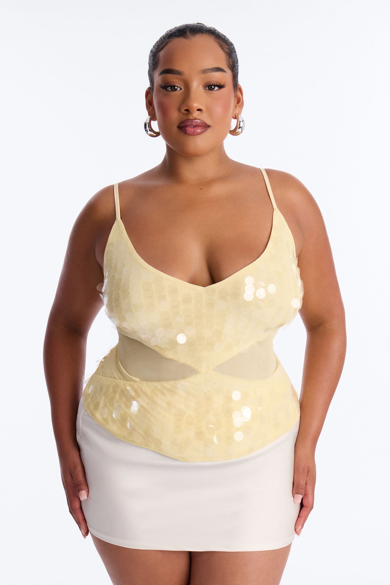 Summering Sequin V-Neck Halter Top - Butter Yellow